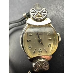 Vintage BENRUS Swiss 10k Gold RGP Bezel Wind Up Women's Watch Black Cord Band